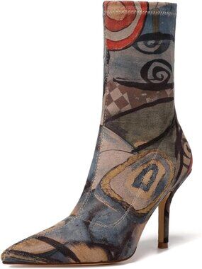 Women's Brown Blue Heels Ankle Boots Pointy Toe Stiletto Stretchy Sock Booties